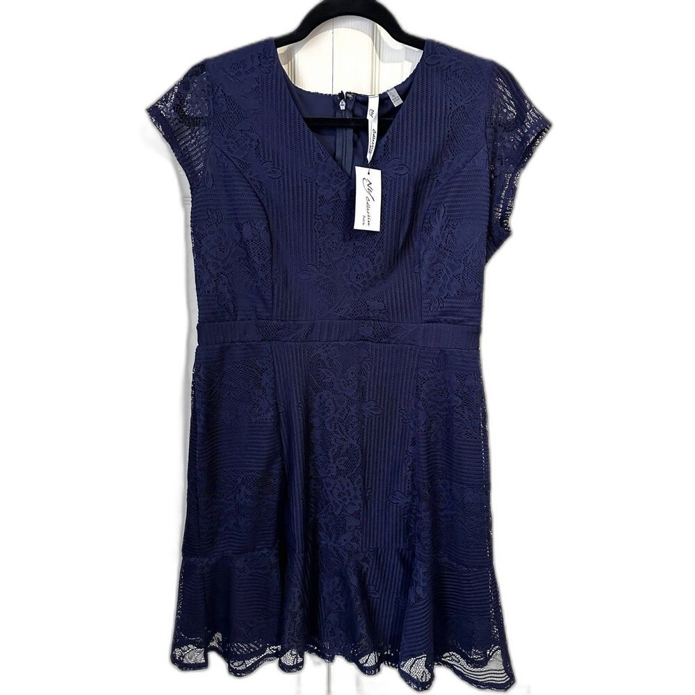 NY Collection Navy Blue Lace Midi Dress